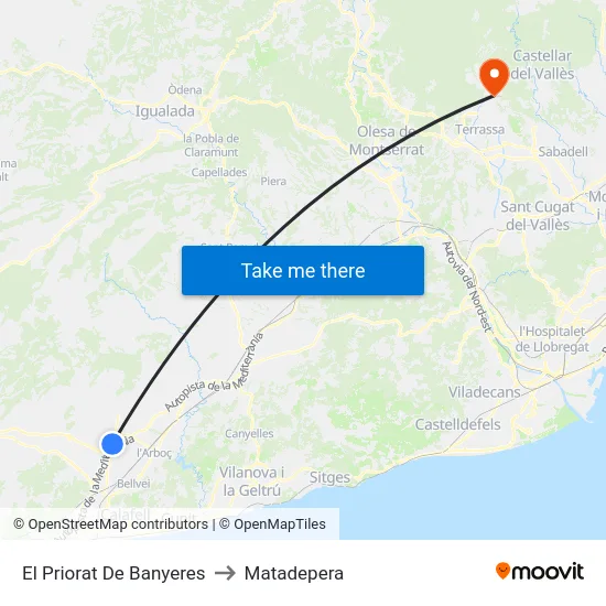 El Priorat De Banyeres to Matadepera map