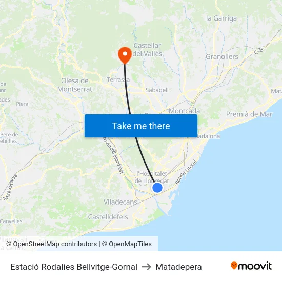 Estació Rodalies Bellvitge-Gornal to Matadepera map