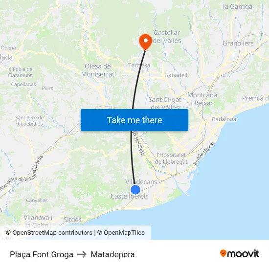 Plaça Font Groga to Matadepera map