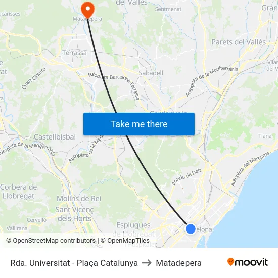 Rda. Universitat - Plaça Catalunya to Matadepera map