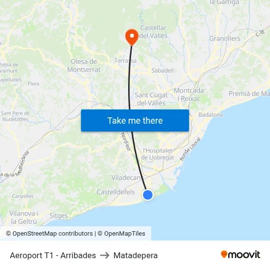 Aeroport T1 - Arribades to Matadepera map