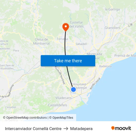 Intercanviador Cornellà Centre to Matadepera map