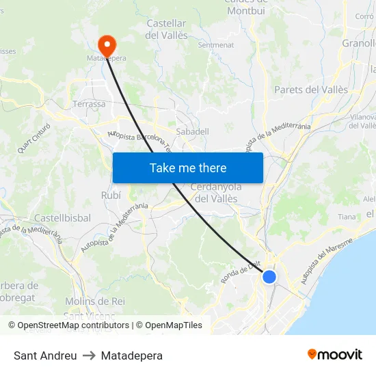 Sant Andreu to Matadepera map