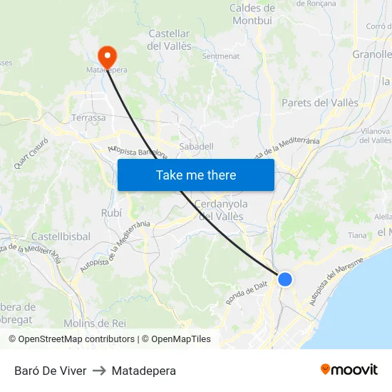 Baró De Viver to Matadepera map
