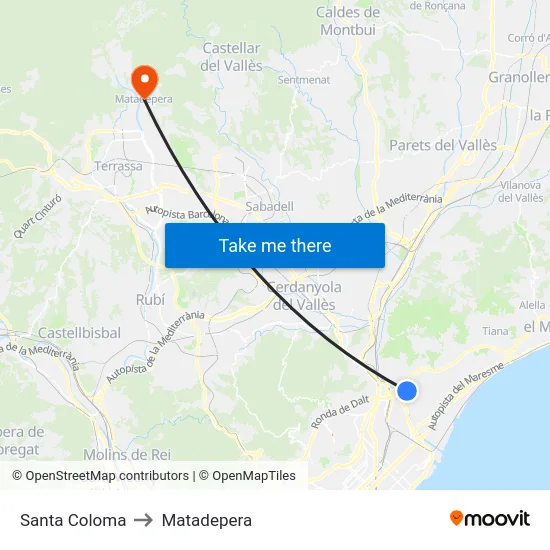 Santa Coloma to Matadepera map