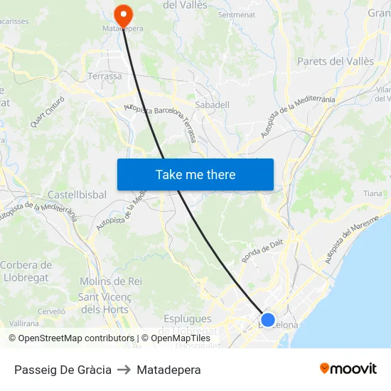 Passeig De Gràcia to Matadepera map