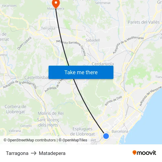 Tarragona to Matadepera map