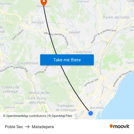 Poble Sec to Matadepera map
