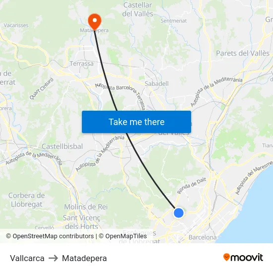 Vallcarca to Matadepera map