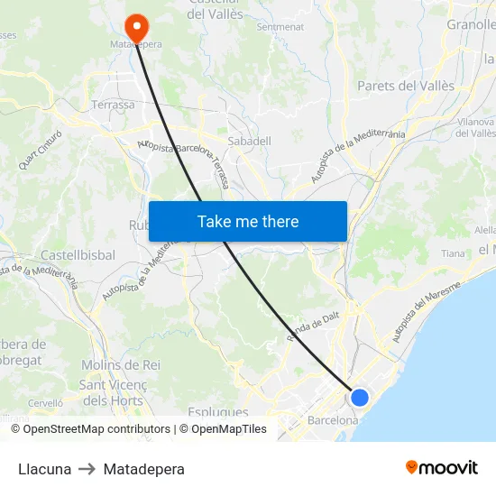 Llacuna to Matadepera map