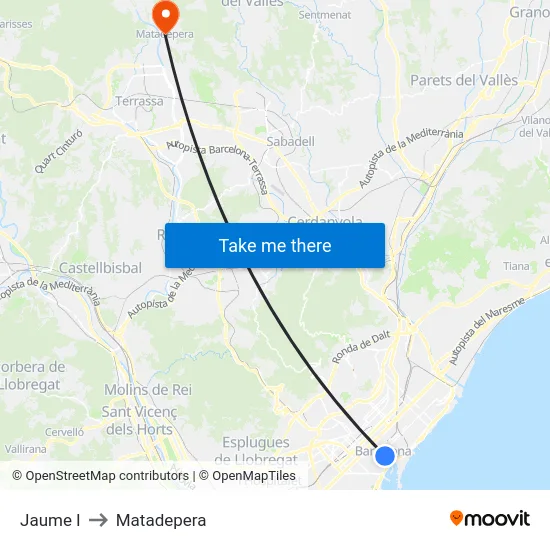 Jaume I to Matadepera map