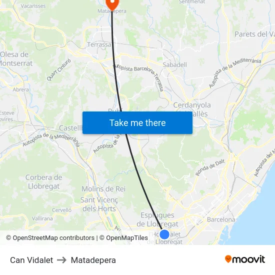Can Vidalet to Matadepera map
