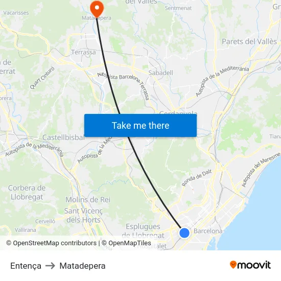 Entença to Matadepera map