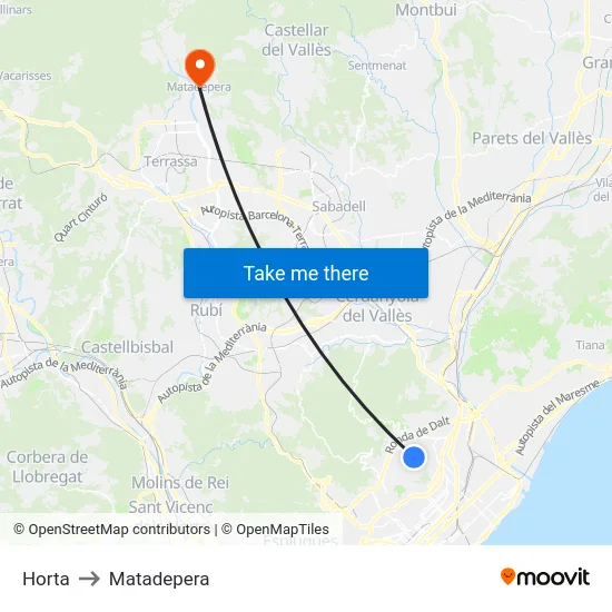 Horta to Matadepera map