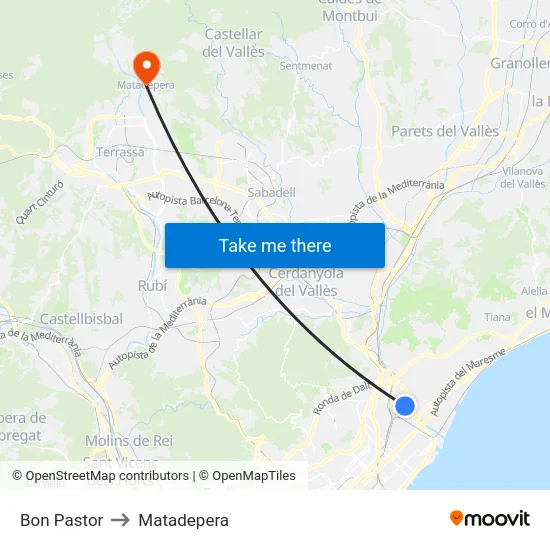 Bon Pastor to Matadepera map