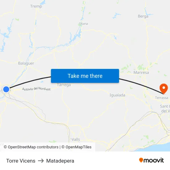 Torre Vicens to Matadepera map