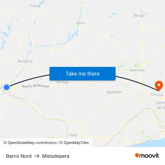Barris Nord to Matadepera map