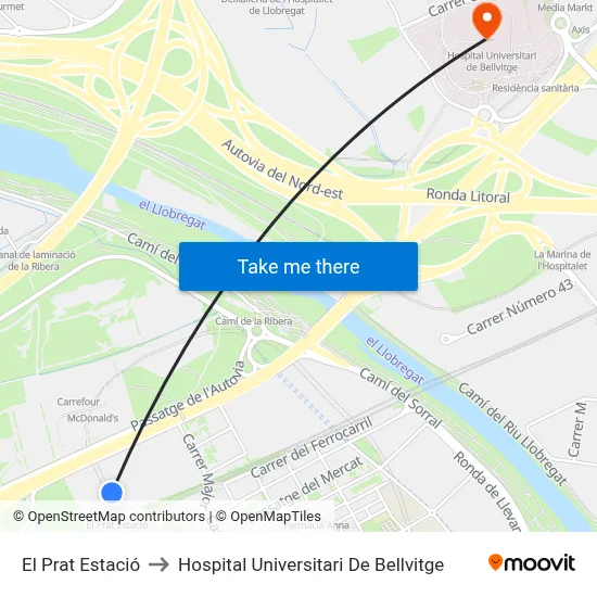 El Prat Estació to Hospital Universitari De Bellvitge map