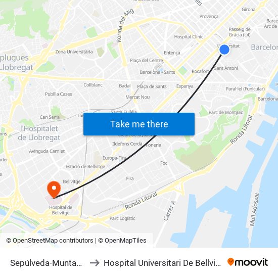 Sepúlveda-Muntaner to Hospital Universitari De Bellvitge map