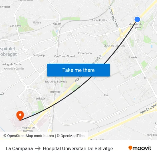 La Campana to Hospital Universitari De Bellvitge map
