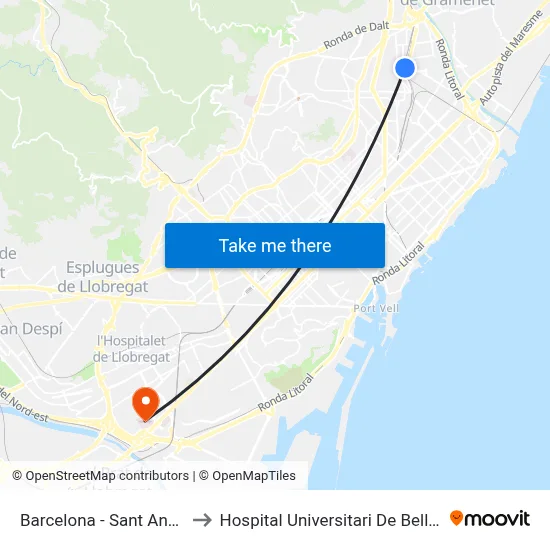 Barcelona - Sant Andreu to Hospital Universitari De Bellvitge map