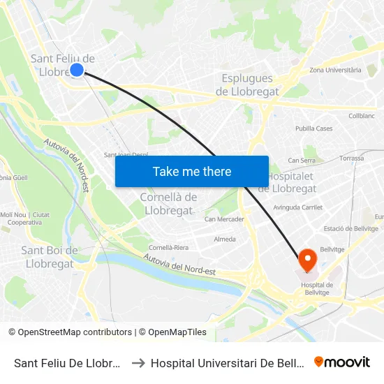 Sant Feliu De Llobregat to Hospital Universitari De Bellvitge map