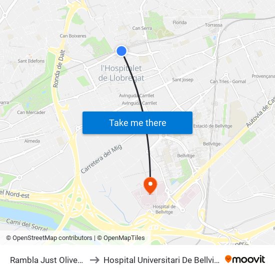 Rambla Just Oliveras to Hospital Universitari De Bellvitge map