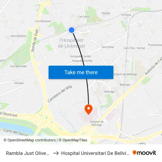 Rambla Just Oliveras to Hospital Universitari De Bellvitge map