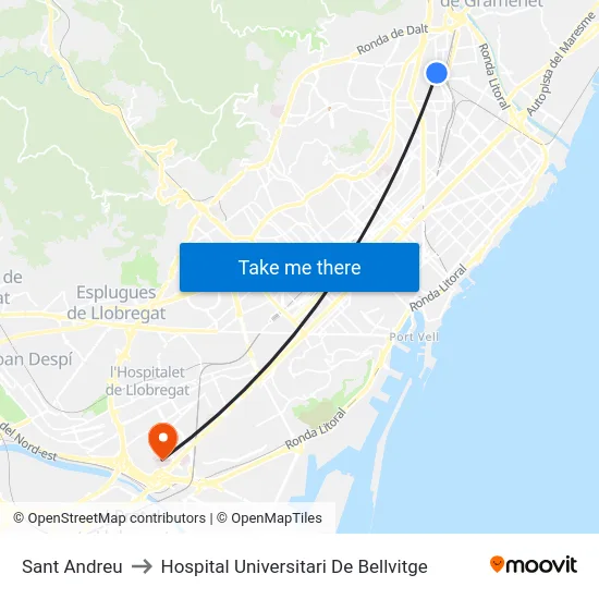Sant Andreu to Hospital Universitari De Bellvitge map