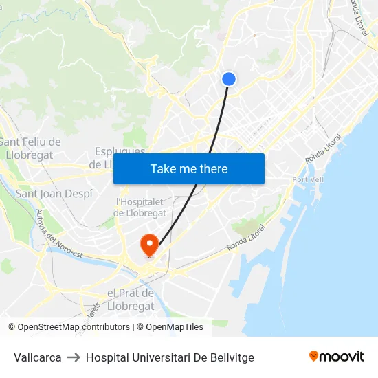 Vallcarca to Hospital Universitari De Bellvitge map