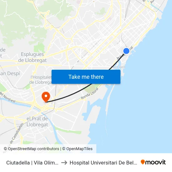 Ciutadella | Vila Olímpica to Hospital Universitari De Bellvitge map