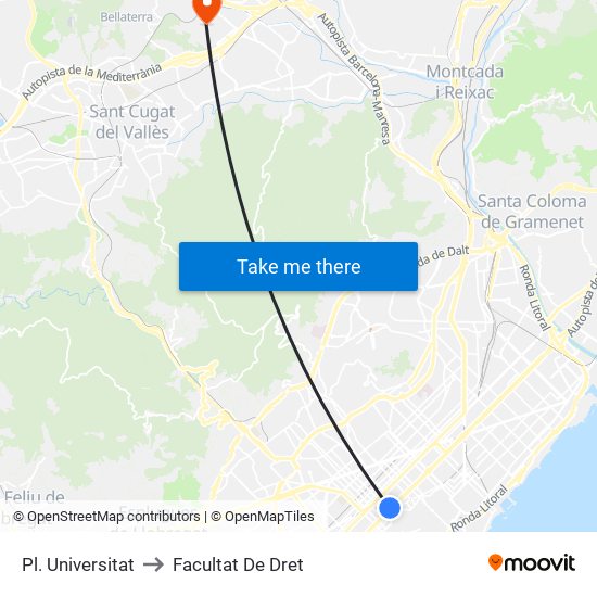 Pl. Universitat to Facultat De Dret map
