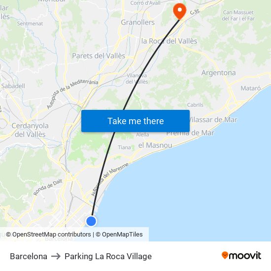 Barcelona to Parking La Roca Village map