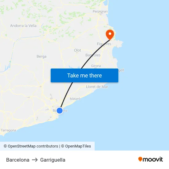Barcelona to Garriguella map