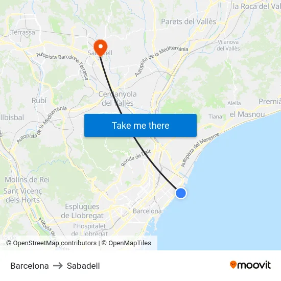 Barcelona to Sabadell map