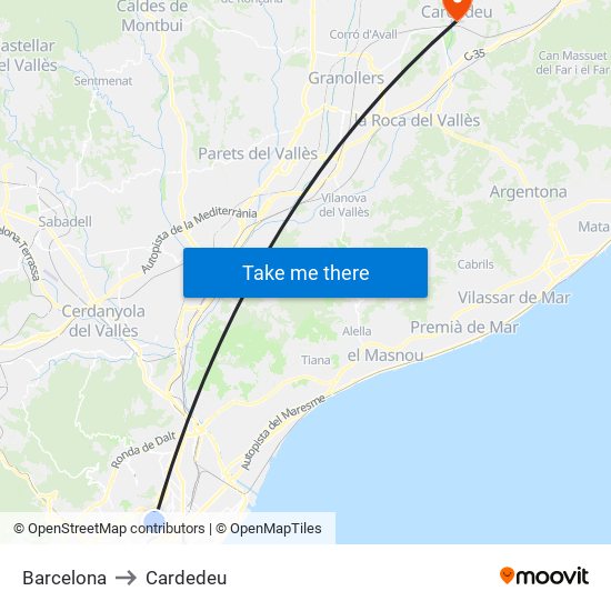 Barcelona to Cardedeu map