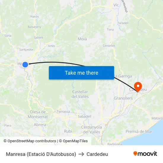 Manresa (Estació D'Autobusos) to Cardedeu map