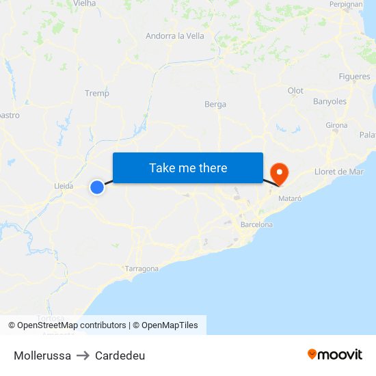 Mollerussa to Cardedeu map