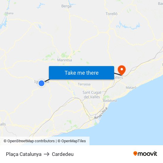 Plaça Catalunya to Cardedeu map