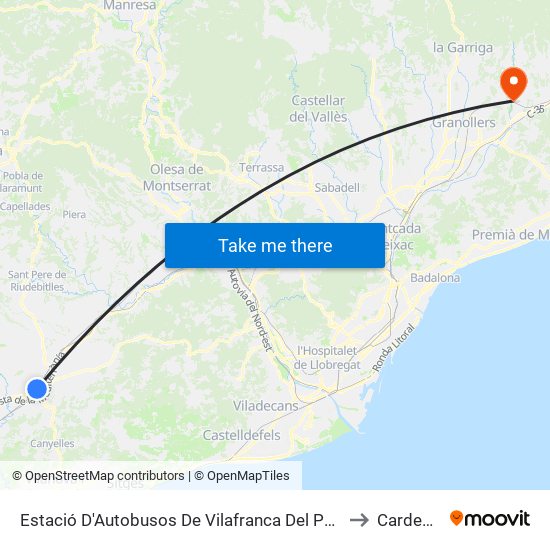 Estació D'Autobusos De Vilafranca Del Penedès to Cardedeu map