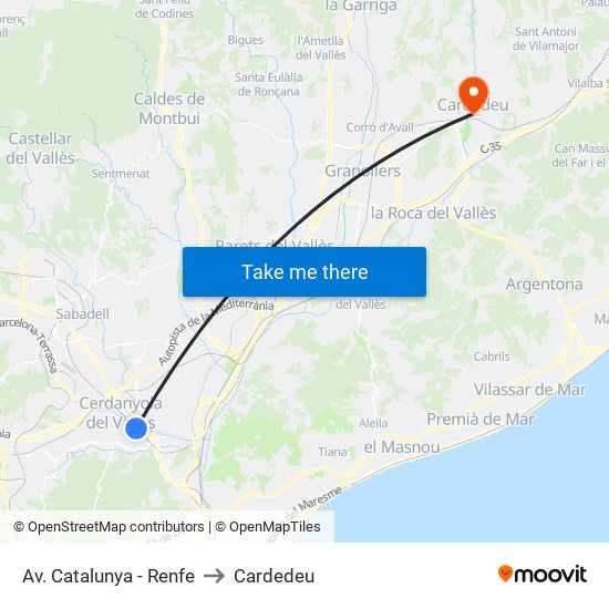 Av. Catalunya - Renfe to Cardedeu map