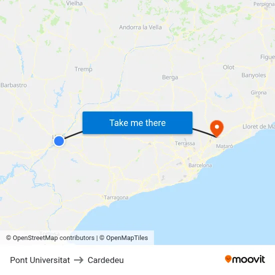 Pont Universitat to Cardedeu map