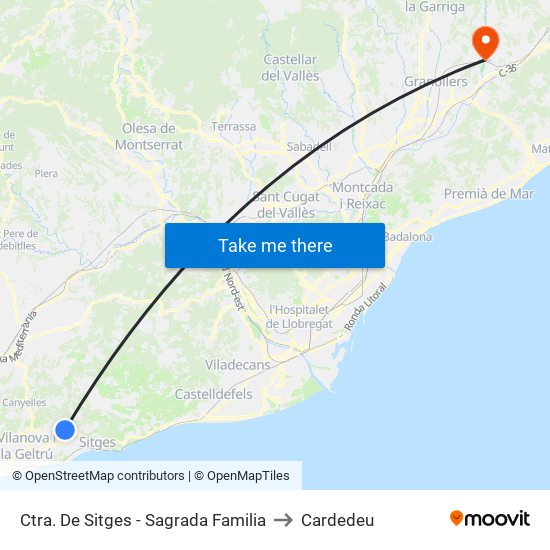 Ctra. De Sitges - Sagrada Familia to Cardedeu map