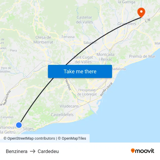 Benzinera to Cardedeu map