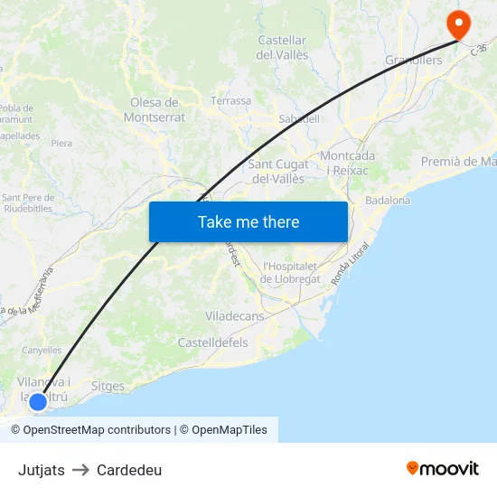 Jutjats to Cardedeu map