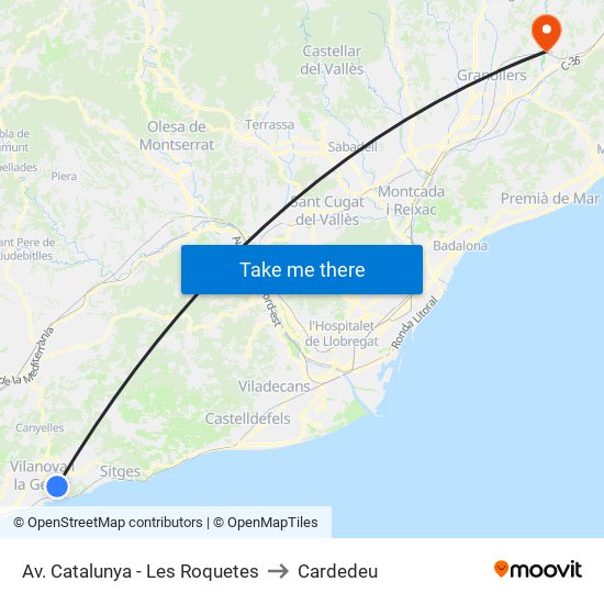 Av. Catalunya - Les Roquetes to Cardedeu map