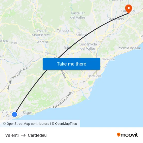 Valentí to Cardedeu map