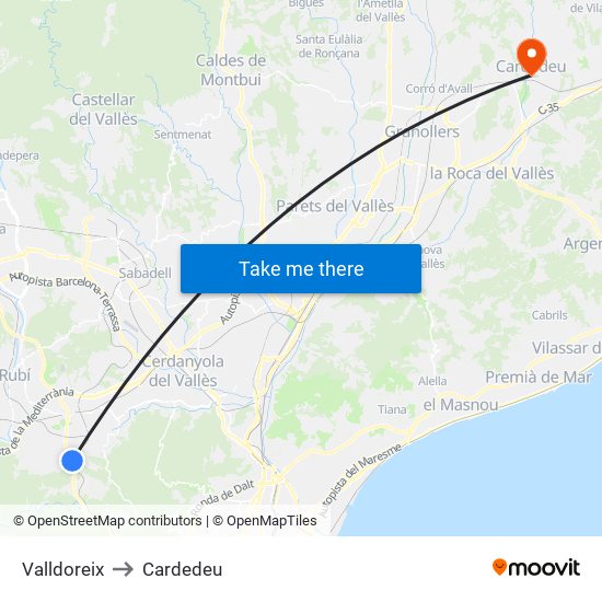 Valldoreix to Cardedeu map