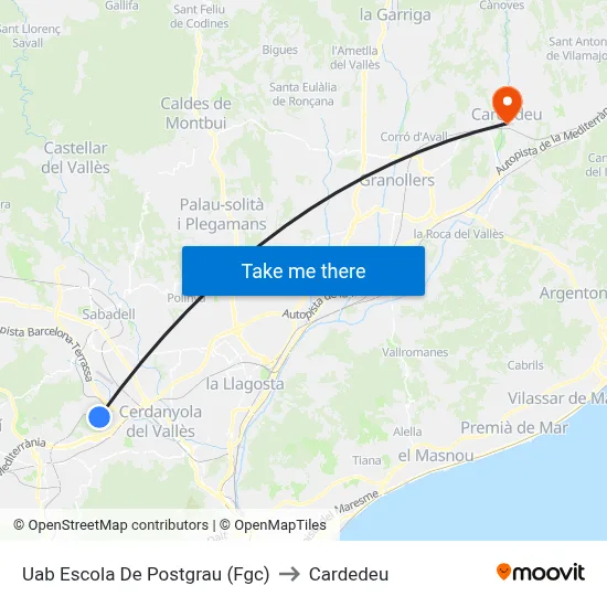 Uab Escola De Postgrau (Fgc) to Cardedeu map