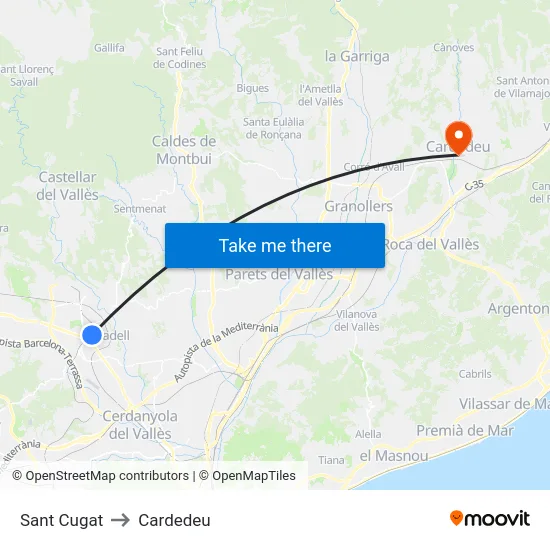 Sant Cugat to Cardedeu map